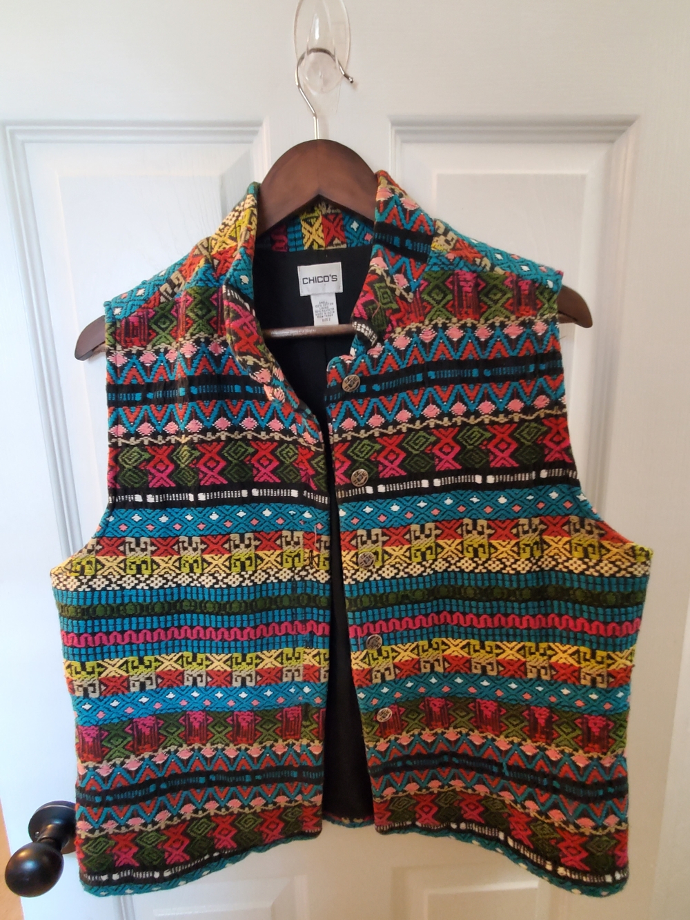 Chico’s Size 2 Multicolor Cotton Woven Boho Vest Button Front